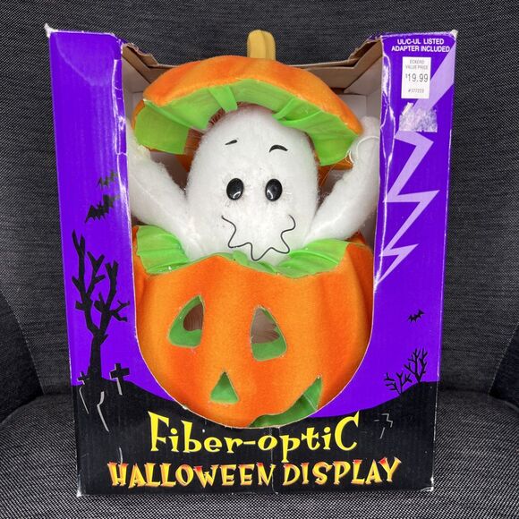 Halloween Fiber Optic Light Up Jack o Lantern Ghost Color Changing 2002 PAC 12" - Picture 2 of 7